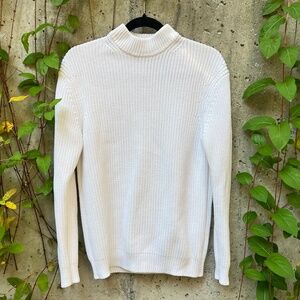 Zara Cotton Sweater, Mock Neck, Classic White, Medium